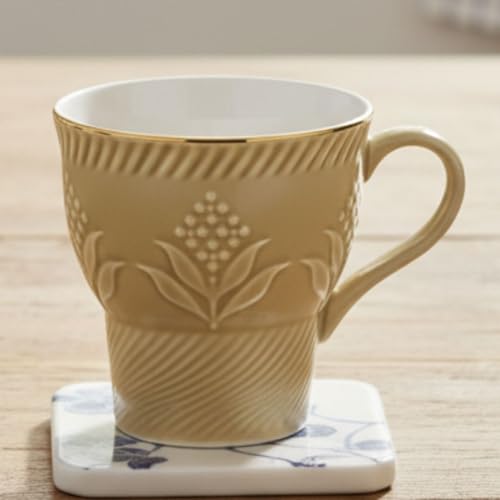 Image of Clay Craft Fine Ceramic Tea Cups Set of 6| 120 Ml Designer Cups with Elegant Texture & Gold Rim | Ideal for Tea Serving| Home| Guests & Gifting