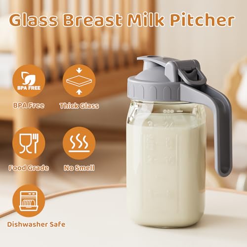 32 oz Breast Milk Pitcher, Glass Mason Jar Pitcher with Lid by OneDream - Used condition - Image 5
