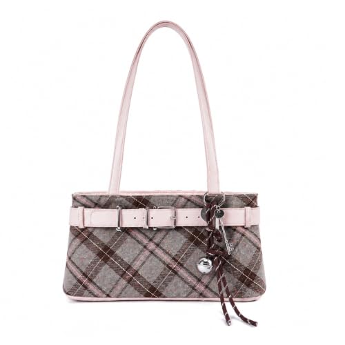 PALAY® Shoulder Bag for Woman Vintage Pink Brown Checkered Y2K Handbag