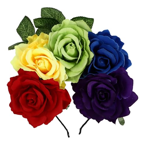 minkissy 1 Pc Diadema Rosa Apoyo De Halloween Rosa Flor De Halloween Diadema De Flores Artificiales Guirnalda De Rosas De Kahlo Tela Flor Artificial Ropa De Las Mujeres (multicolor)