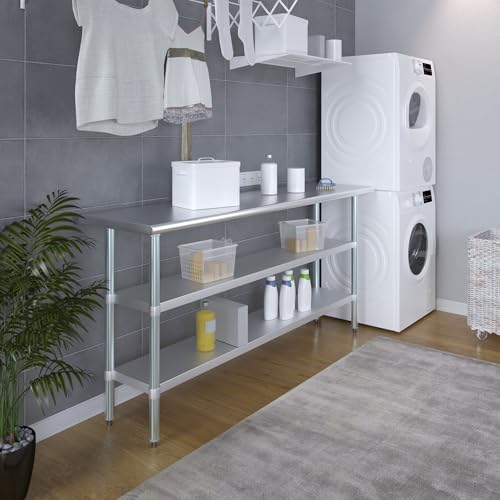 Image of AmGood Stainless Steel Work Table with 2 Shelves | NSF | Metal Utility Table (72 inch Long x 18 inch Deep)