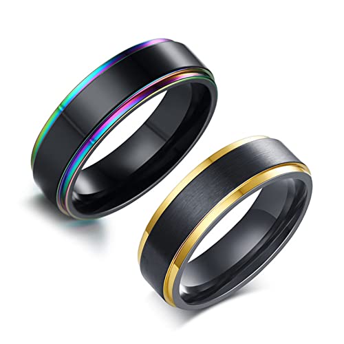 Bague 2 anneaux en titane bicolore, cadeau de mariage et fiançailles original