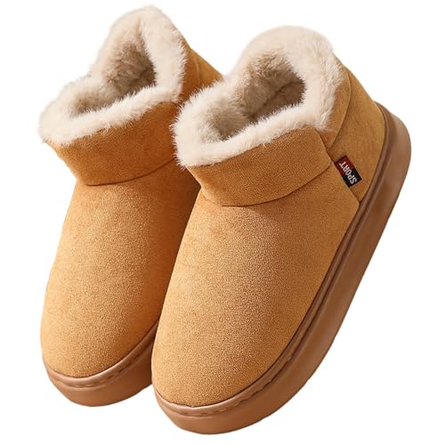 Generisch Botas de nieve de invierno con forro polar para interior y exterior, cálidas zapatillas de estar por casa con espuma viscoelástica, caqui, 42 EU