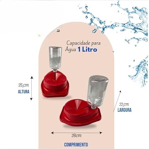 Bebedouro Automático Não Molha Pelos Longos Para Cães Cachorros Gatos 1 Litro Com Galãozinho (VERMEL