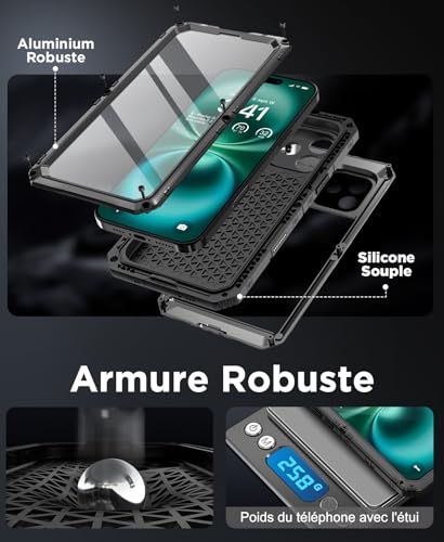 Coque Étanche iPhone 16 Plus Beeasy Métal Antichoc Noir - 4
