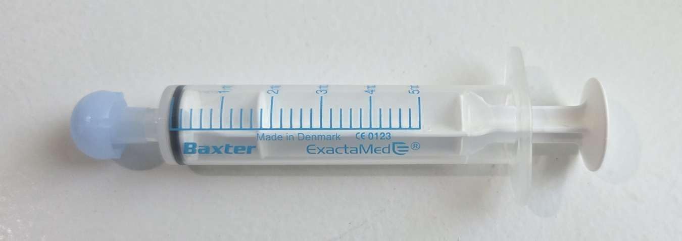 BAXA ExactaMed Oral Liquid Medication Syringe 5cc/5mL 10/PK Clear Medicine Dose Dispenser With Cap Exacta-Med BAXTER Comar Latex Free