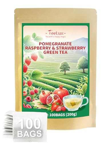 Image of TeeLux Pomegranate Raspberry Strawberry Green Tea Bags, Crisp Taste, 100 ct