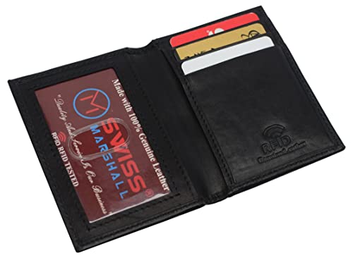 Rfid Blocking Slim Card Wallet Bifold Card Case Genuine Leather Front Pocket Wallet Minimalist Credit Card Holder (Black) #TOP2