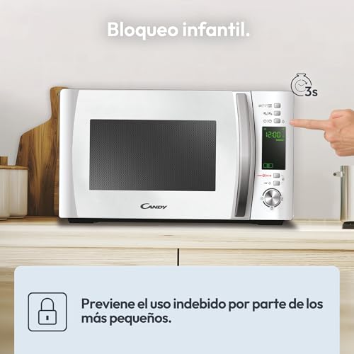 Candy X-Range CMXG20DW, Microondas con Grill, 20L, 1050W, 5 Niveles Potencia, Digital, 40 Programas,...