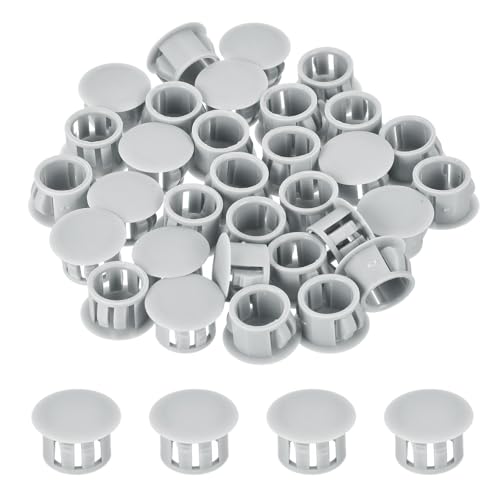 Image of MECCANIXITY 64PCS 13mm(1 /2 inch) Light Gray Plastic Hole Plugs, Flush Type Panel Hole Plugs Insert End Caps for Locking Hole Tubes Furniture Cabinet