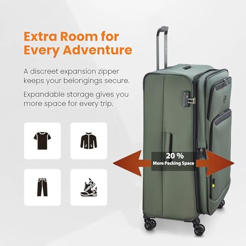 Image of DELSEY Paris Jennifer 82 cms Large Check-in Polyester Soft Sided 8 Wheels and Expandable Spinner Suitcase /Trolley Bag for Travel with TSA Lock- Green