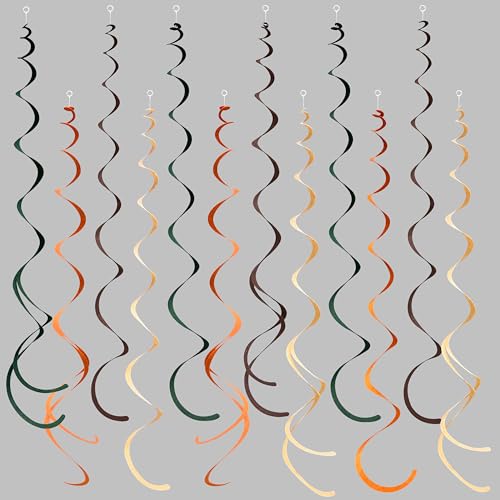 Image of 36 Pcs Green Brown Orange Beige Hanging Swirl Decorations Felt Swirl Streamer Spiral Ceiling Garland for Woodland Safari Jungle Wild Birthday Neutral Party Decorations Supplies