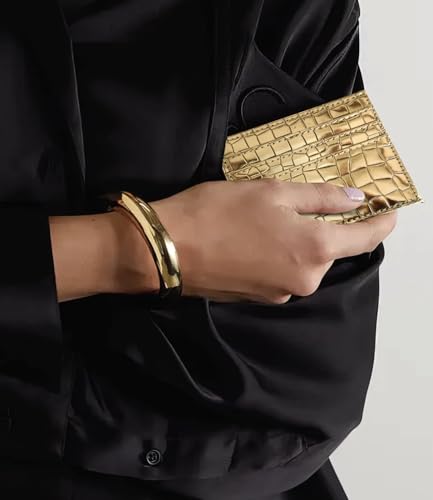 Shiny Slim Minimalistic Credit Card Holder Wallet Mirror Metallic Crock pattern (Gold)3