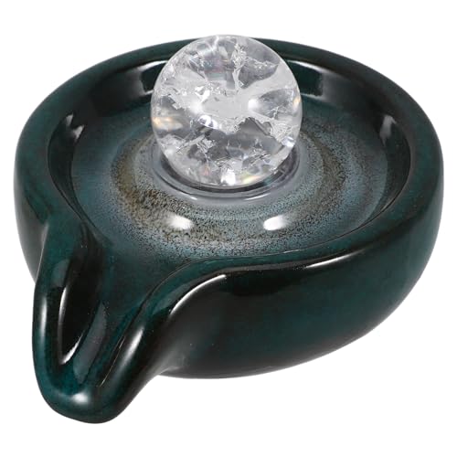 Angoily Fontaine Cascade Extérieure en Céramique Sortie d'eau Décorative pour Fontaine de Cour Finition Vert Paon Boule Cristal 1 Pièce