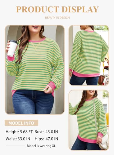 Image of Eytino Women Plus Size Striped Color Block Crewneck Sweatshirt(1X-5X) | Oversized Pullover Tops,Long Sleeve Casual Shirt,Workout & Daily Wear,2026 Fall Fashion Clothes Outfits