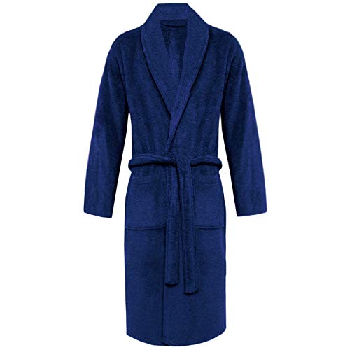 Unisex Mens Womens 100% Luxury Egyptian Cotton Super Soft Terry Towelling Bath Robe Ladies Dressing Gowns Towel Bathrobe Nightwear Housecoat (Shawl Neck/Navy)