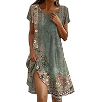 2025 Abiti Lunghi Estivi Donna Curvy Smanicato Casual Tropicale Curvy Taglie Country Vestitino Estivo Vestito Donna Lungo Estivo Mare Sportivo Etnico Sundress Boho Chic Dresses Verde Esercito XL