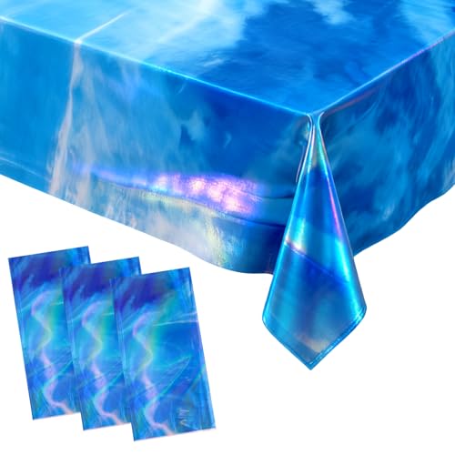 Gegraterwa Ocean Tablecloth 3 Pcs Ocean Themed Party Decorations Plastic Blue Table Cover for Beach Pool Birthday Under The Sea Party Decorations 108 x 54 Inch