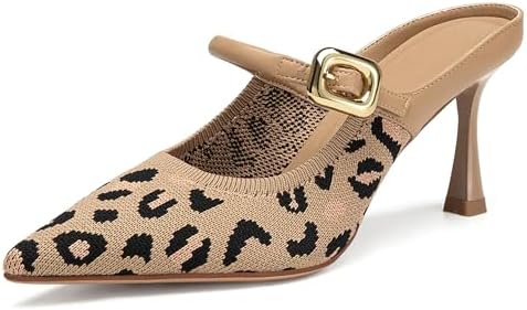 NEWBELLA Women's Knit Pointed Toe Heeled Mules - Stiletto Heel Sl...