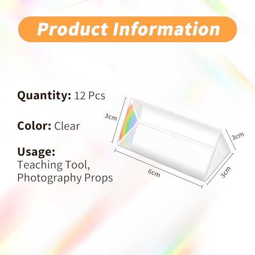 Image of 12 Pack Clear Triangular Prisms Crystal Optical Glass Triple Prism for Photography Effects Physics Science Teaching Light Spectrum Optics 2.5 Inch