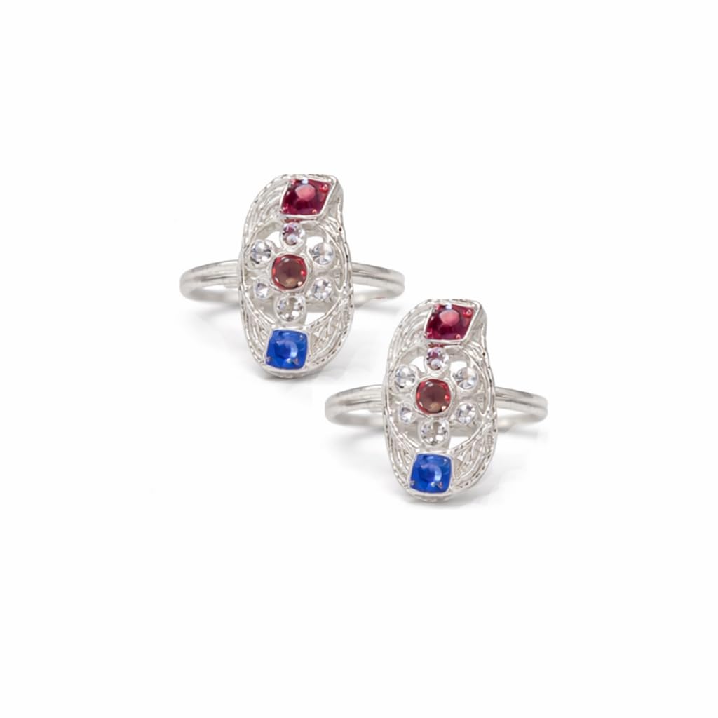 anuradha pearl Jewellery stylish silver finish blue and red stone stud adjustable feet accessories/bicchiya/Bichudi/toe ring / 1 pair for women.-picture-46