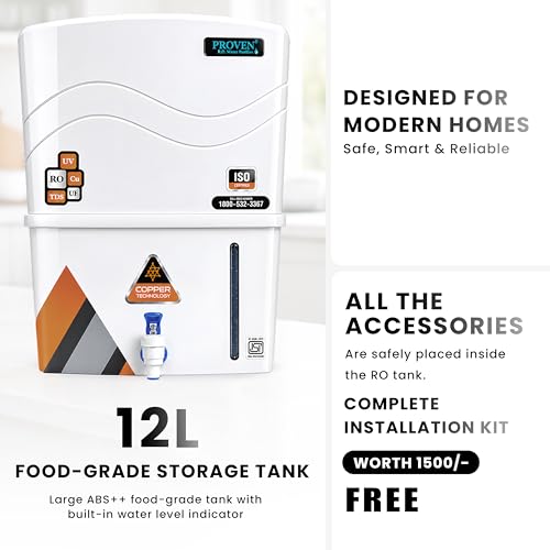 Image of Proven Aqua RO Water Purifier for Home 12L Storage | 12 Stage Purification TDS Adjuster, RO+UV+COPPER+ZINC. Advance MTDS and HTDS Membrane, Suitable for all type water with 1 Year Warranty.