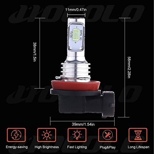 HOCOLO H8 H11 H9 H16(H16 Only fit Japanese Car!)LED Bulbs DRL Fog Light Brighting Daytime Running Lamp Replace Halogen 3570 CSP Chips Car Vehicle Part Plug-N-Play High Power(H8/H11_Fog,Ice Blue/8000K)