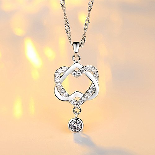 FunDiscount Infinity Love Heart Pendant Necklace for Women, Plated Double Heart Charm Necklaces Cubic Zirconia Crystals Birthstone Jewelry Gifts for Women, Her, Birthday Xmas Present (Sliver)