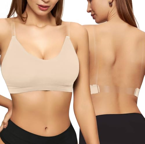 Générique Soutien Gorge Dos Nu Invisible Soutien Gorge Push Up pour Femme Deep V sans Armature Brassiere Dos Bas Transparent S-XL
