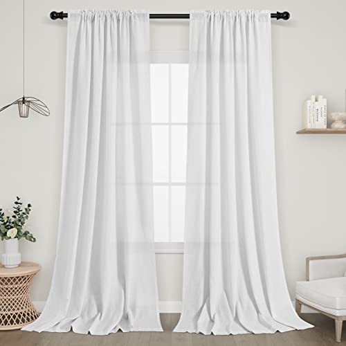 120 Inches Long Semi Sheer Linen Curtain Panels Farmhouse Extra Long Window Curtains For Large Windows Living Room Light Filtering Country Rustic Patio Garden Windows 38X120 Inch Length 10 Ft Tall #TOP8