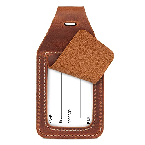 Londo Leder Luggage Tag with AirTag Holder - Leather ID Tag for Travel - Compatible with Apple AirTag, Camel