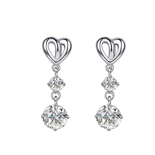 Boucles d'oreilles moissanite 1-2 carats pendantes argent femme