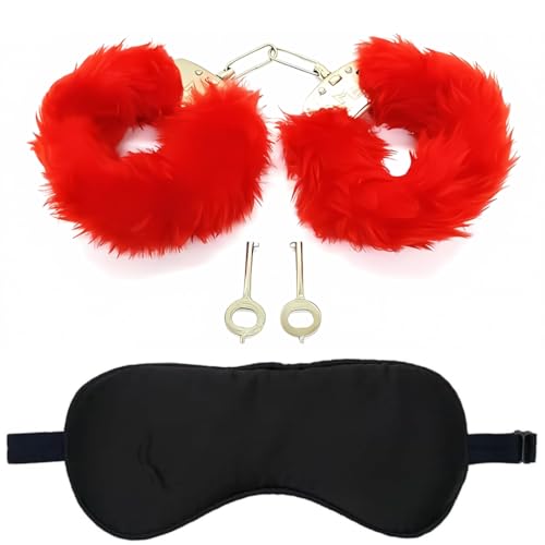 Image of Handcuff Hathkadi Toy with 2 Keys & Eye Mask - Red & Sky Blue