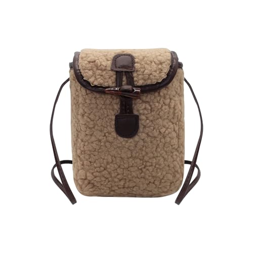 Sac bandoulière laine d'agneau marron fini les poches encombrées