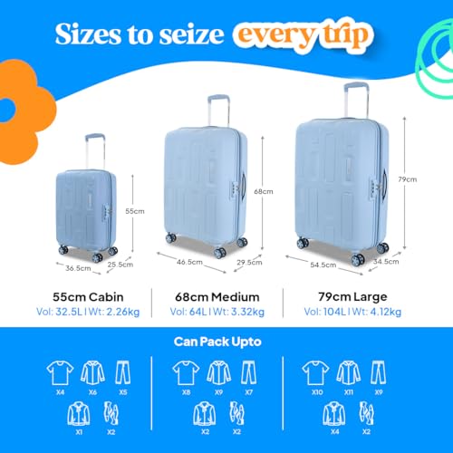 Image of American Tourister Ivy 2.0 | Medium Size Check-in Trolley Bag (68 cm) | 360 8 Wheel Travel Luggage | Hard Case Polypropylene (PP) Suitcase | Combination Lock | Blue Frog