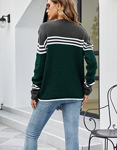 Image of Women's Long Sleeve Cute Stripe Patchwork Knitted Pullover Sweater