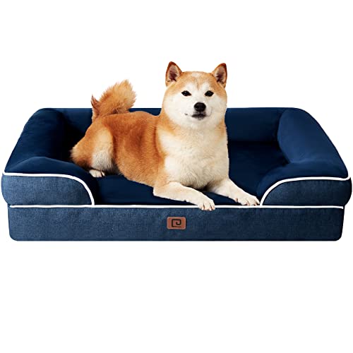 Image of EHEYCIGA Orthopedic Dog Beds for Large Dogs, Waterproof Memory Foam Large Dog Bed with Sides, Non-Slip Bottom and Egg-Crate Foam Pet Couch Bed with Washable Removable Cover, Navy