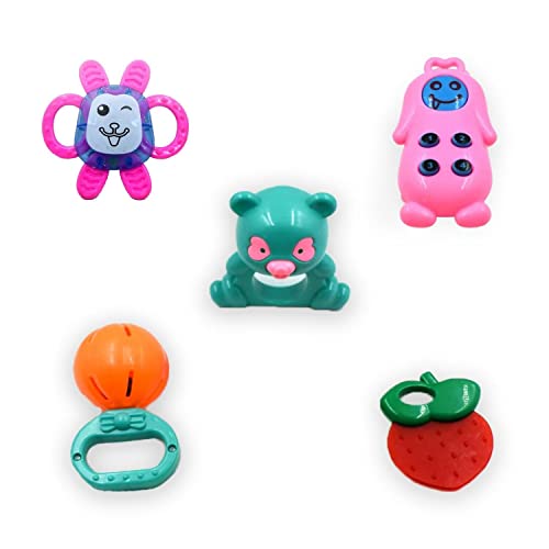 Image of Kids Mandi Non Toxic Plastic Colourful Lovely Attractive Baby Rattle & Teether Toys Set of 6 Pcs for Babies, Toddlers, Infants & Children (Multicolour)