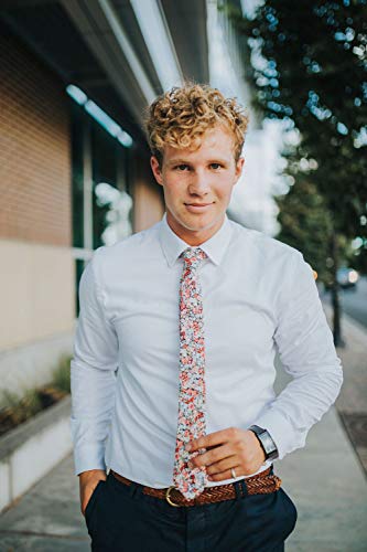 Image of DAZI Men's Skinny Tie Floral Print Cotton Necktie, Great for Weddings, Groom, Groomsmen, Missions, Dances, Gifts.