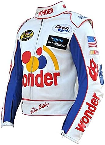 Ricky Bobby Wonder Jacket Racing White Faux Leather Jacket (US, Alpha, X-Small, Regular, Regular, Womens)