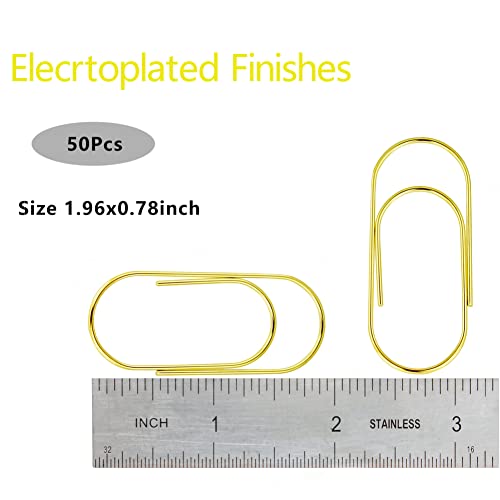 Tesstor Wide Paper Clips Jumbo Smooth Finish Large Paperclips Steel 2 Inch Non Skid Paper Clips For Planner 50Mm Office Supplies 50Pcs(Light Gold)) #TOP1