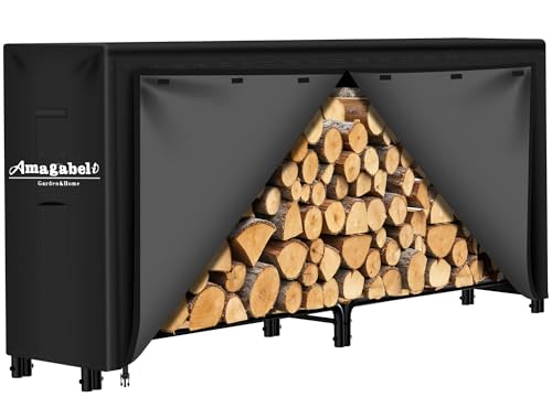 Amagabeli 244cmx61cmx107cm Cubierta para estantes de leña de Resistente a la Intemperie la Intemperie 600D Oxford Cubiertas de Almacenamiento de Madera para Fuego con Respaldo de PVC Color Negro