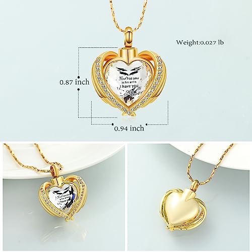 Imrsanl Angel Wing Heart Urn Pendant Necklaces for Women Girls Crystal Birthstone Cremation Jewelry Urns for Human Ashes Memorial Locket Keepsake Jewelry2