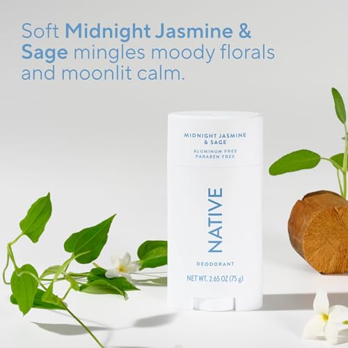 Image of Native Deodorant Contains Naturally Derived Ingredients, 72 Hour Odor Control, Deodorant for Women and Men, Aluminum Free, Midnight Jasmine & Sage 2.65oz