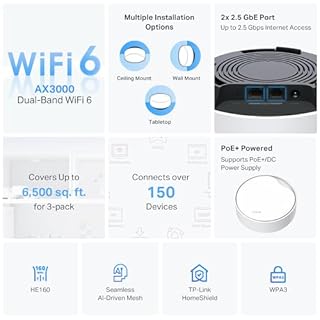 TP-Link Deco X50 AX3000 Mesh WiFi System – Ceiling/Wall-Mountable WiFi 6 Mesh, Replaces Router/Access Point/Extender, Powered, Dual 2.5G Ports, 3-Pack