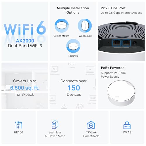 Image of TP-Link Deco X50 AX3000 Mesh WiFi System - Ceiling /Wall-Mountable WiFi 6 Mesh, Replaces Router /Access Point /Extender, Powered, Dual 2.5G Ports (Pack of 12)