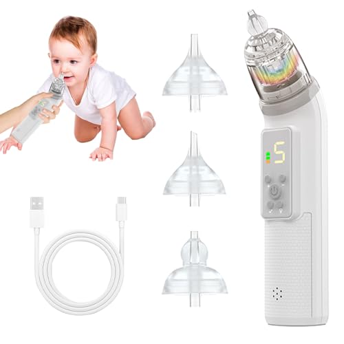 NAVESO Aspirador Nasal para Bebe Eléctrico con 5 Niveles, Limpiador Nasal bebe Electrico con 3 Puntas de Silicona, Aspirador Nasal Eléctrico Bebés con Música y Luz para Recién Nacidos y Niños