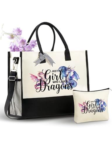 Sac en toile dragon avec fermeture éclair supérieure sécurisée pour fille