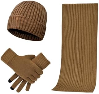 Warmiehomy Hat Gloves Scarf Set for Women Ladies Girls Soft Warm Knitted Beanie Cap Long Scarf 3 in 1 Winter Thick Set for Outdoors Walking Shopping Skiing Fishing Camping