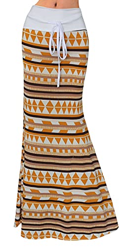 Nuofengkudu African Skirts for Women Casual Retro Printed High Waist Stretchy Flare Dresses with Drawstring(03,M)